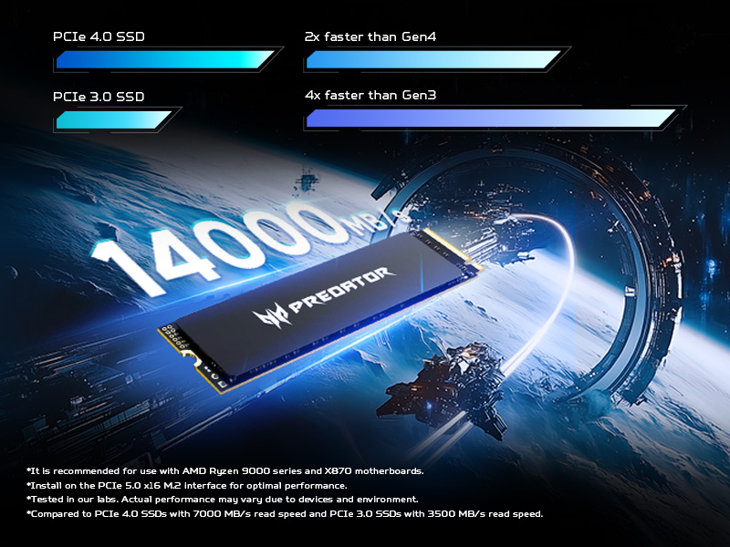 Predator GM9000 PCIe 5.0 SSD with read speeds up to 14000 MB/s for better responsiveness